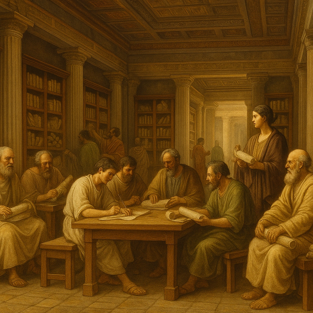 biblioteca-de-alexandria-interior-em-atividade 🔥 As Chamas Que Silenciaram os Maiores Gênios da Antiguidade