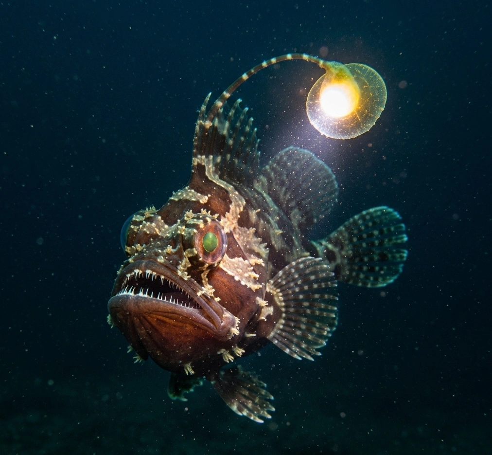 peixe-pescador-luz-natural 🌌 O Peixe-Lanterna: Um Brilho Misterioso nas Profundezas do Oceano